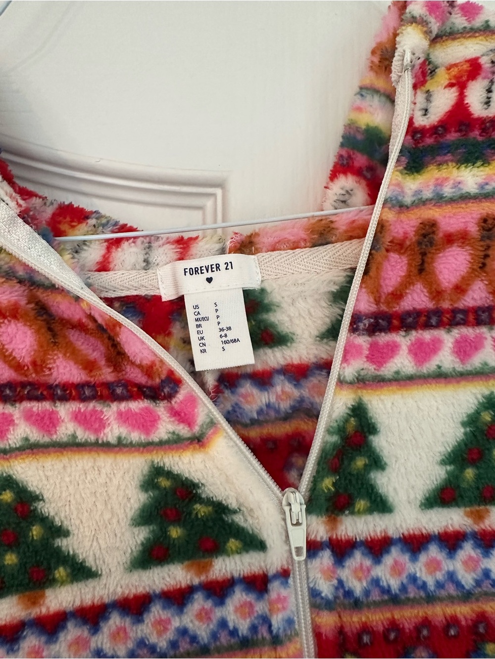 Forever 21 Multicolor Holiday Festive Fleece Zip-Up Onesie Size S - Picture 4 of 8